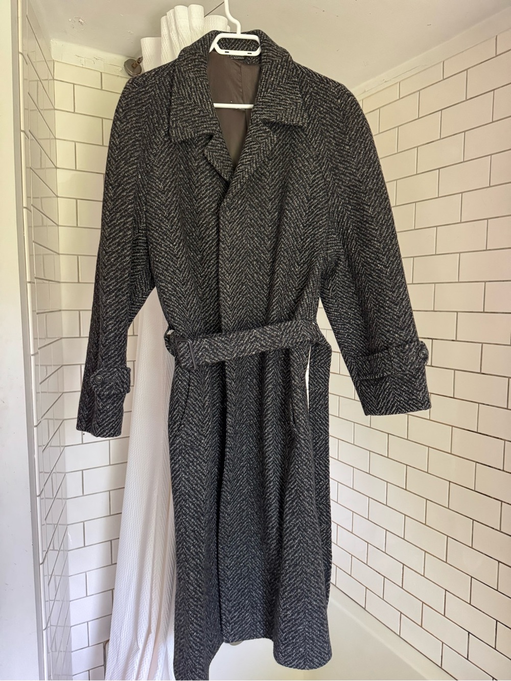 Brettons UK Womens Charcoal Herringbone Wool-Blend Belted Coat size 38”R